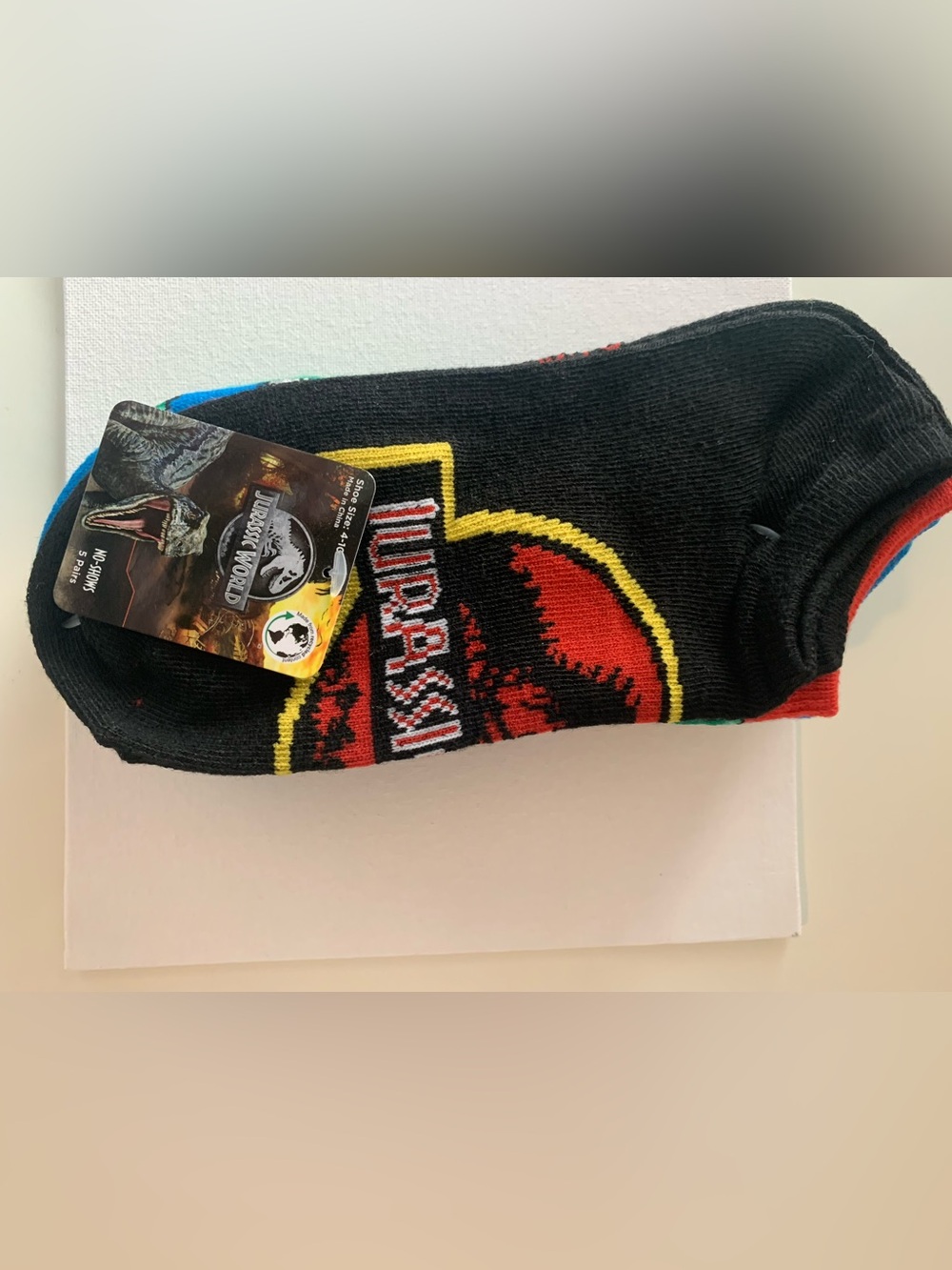 Jurassic World No Show Socks with Patterns 5 pack Kids Size 4-10